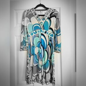 Vintage Emilio Pucci Blue and Gray Long Sleeve Dress